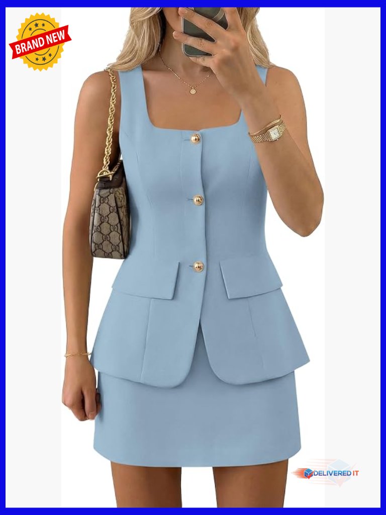 Sleeveless Blazer Vest & Skirt Set - 2 Piece Business Casual Outfit